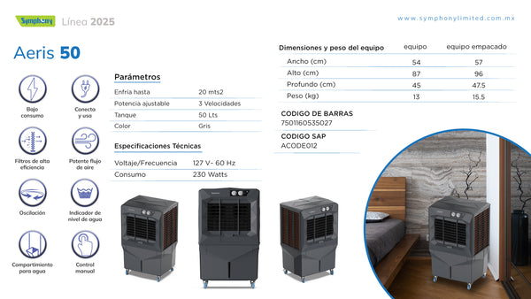 AIRE LAVADO PORTATIL SYMPHONY MOD. AERIS 50