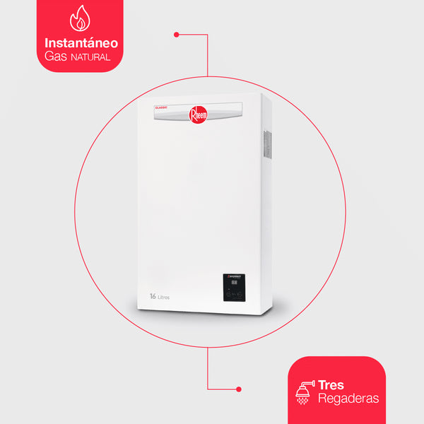 Calentador de Agua Instantáneo 16 Litros por Min Gas Natural 3 Servicios